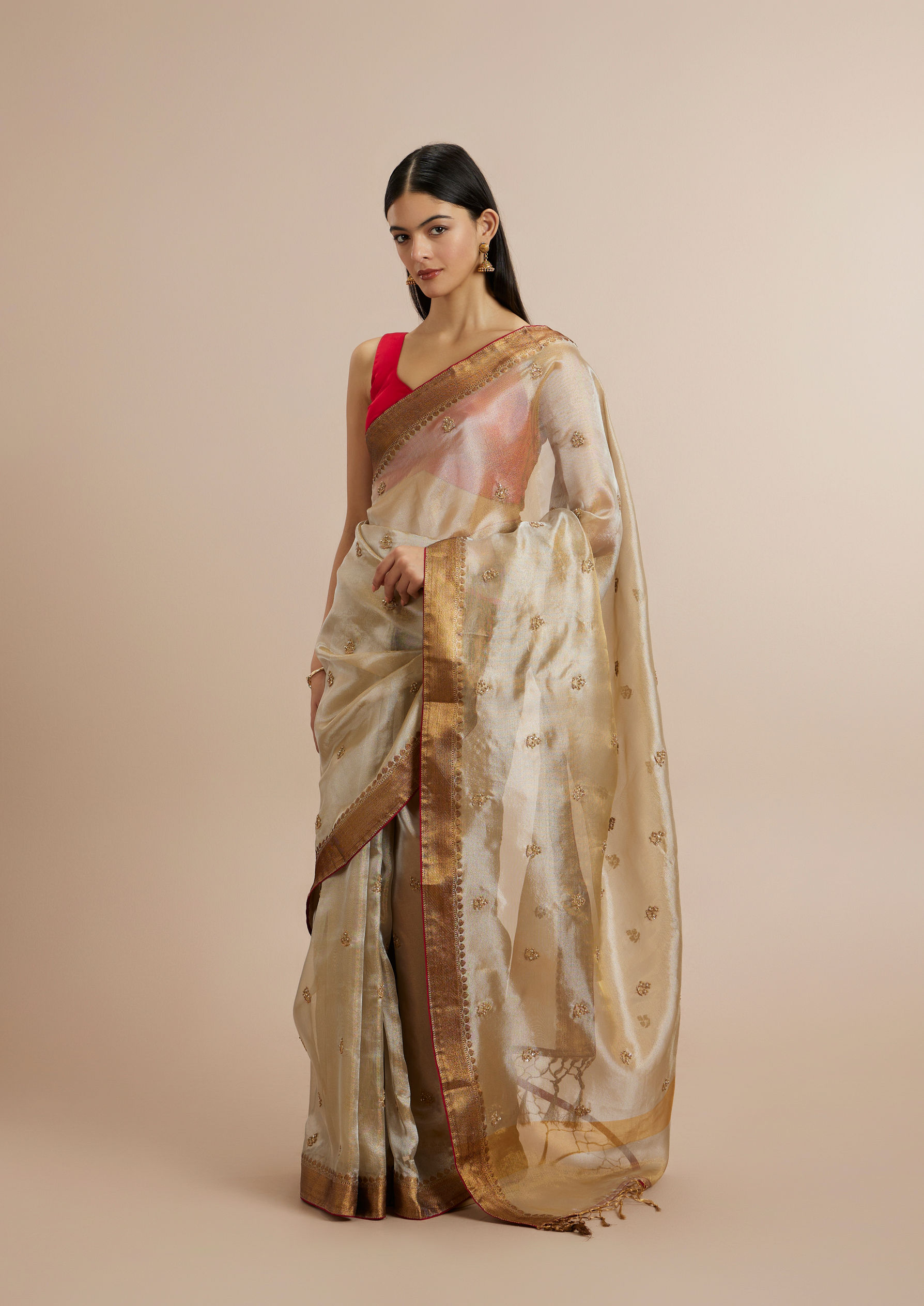 Twamev Women Gleaming Fawn Elegance Saree