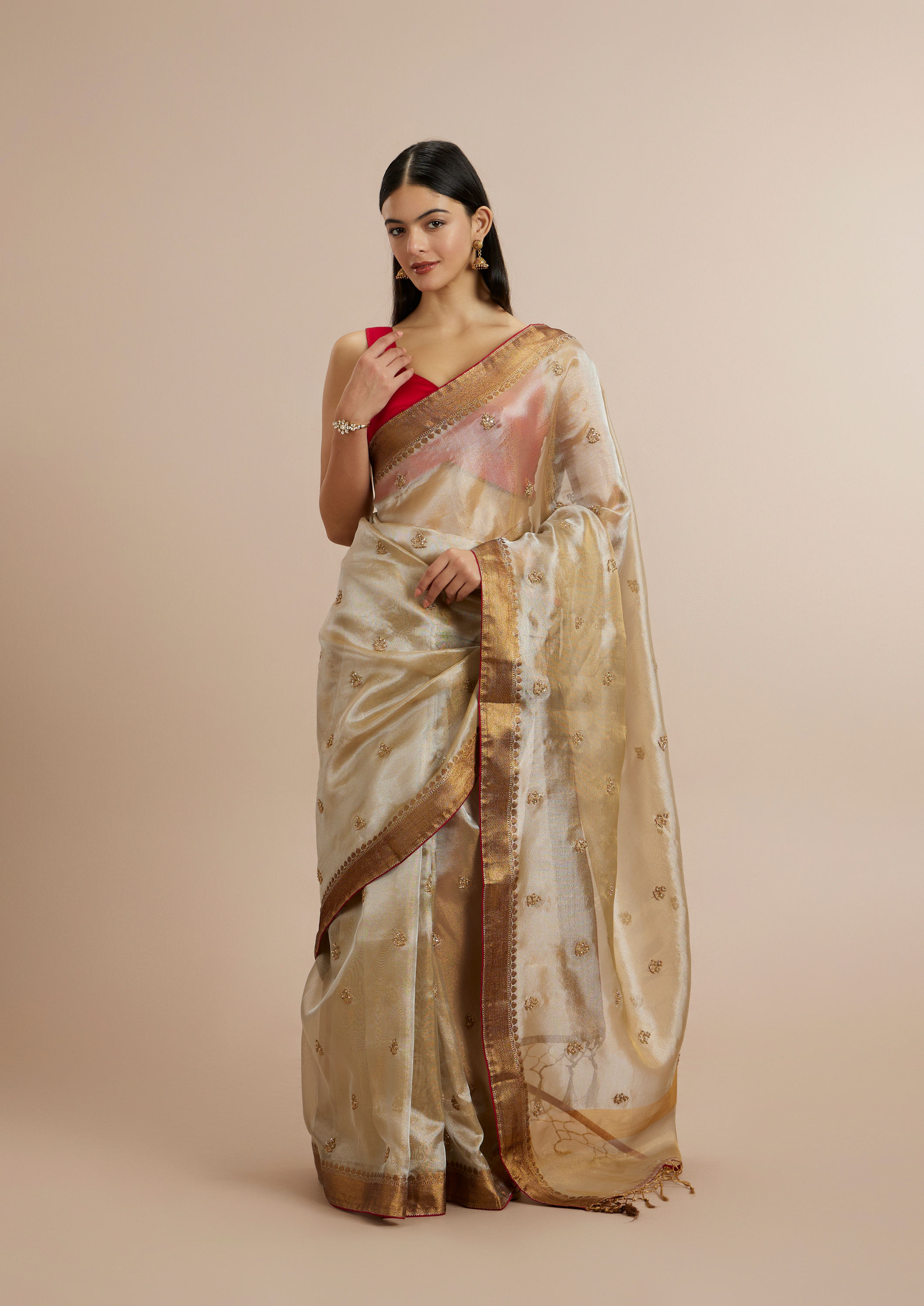 Twamev Women Gleaming Fawn Elegance Saree
