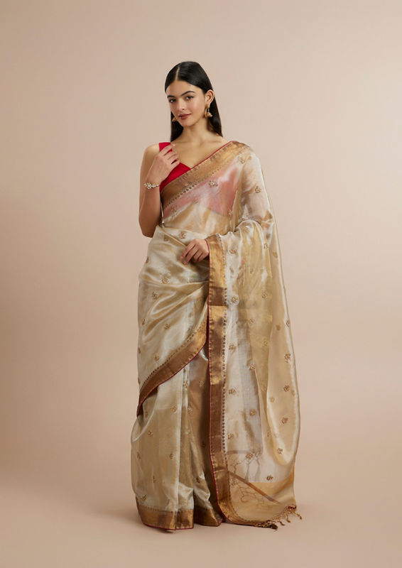 Twamev Women Gleaming Fawn Elegance Saree