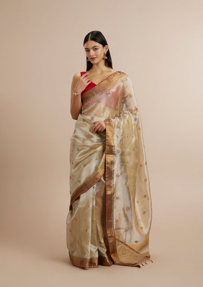 Twamev Women Gleaming Fawn Elegance Saree
