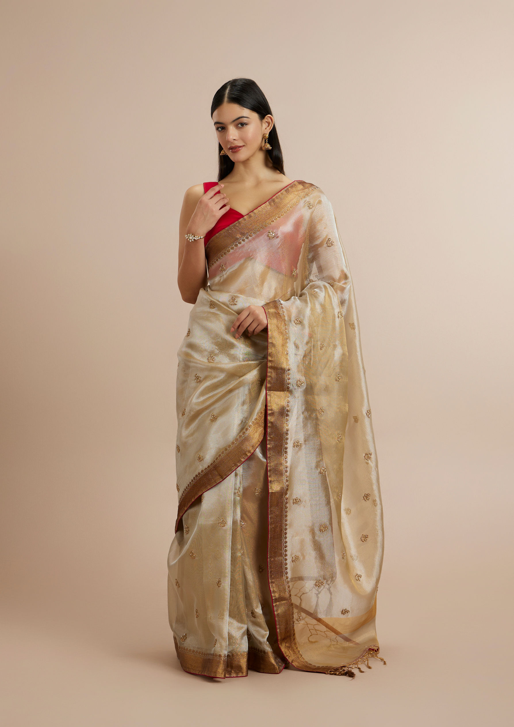 Twamev Women Gleaming Fawn Elegance Saree