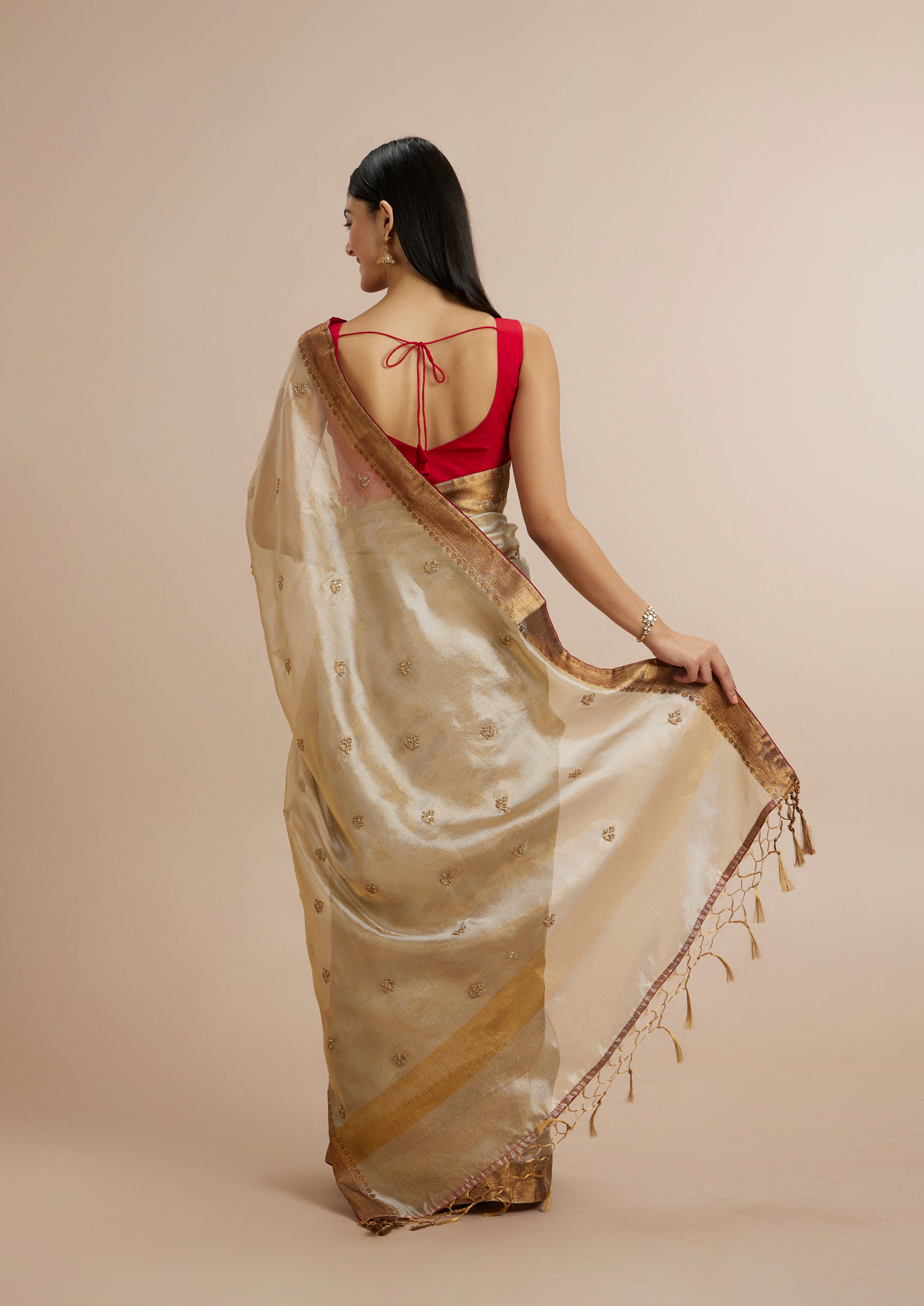 Twamev Women Gleaming Fawn Elegance Saree