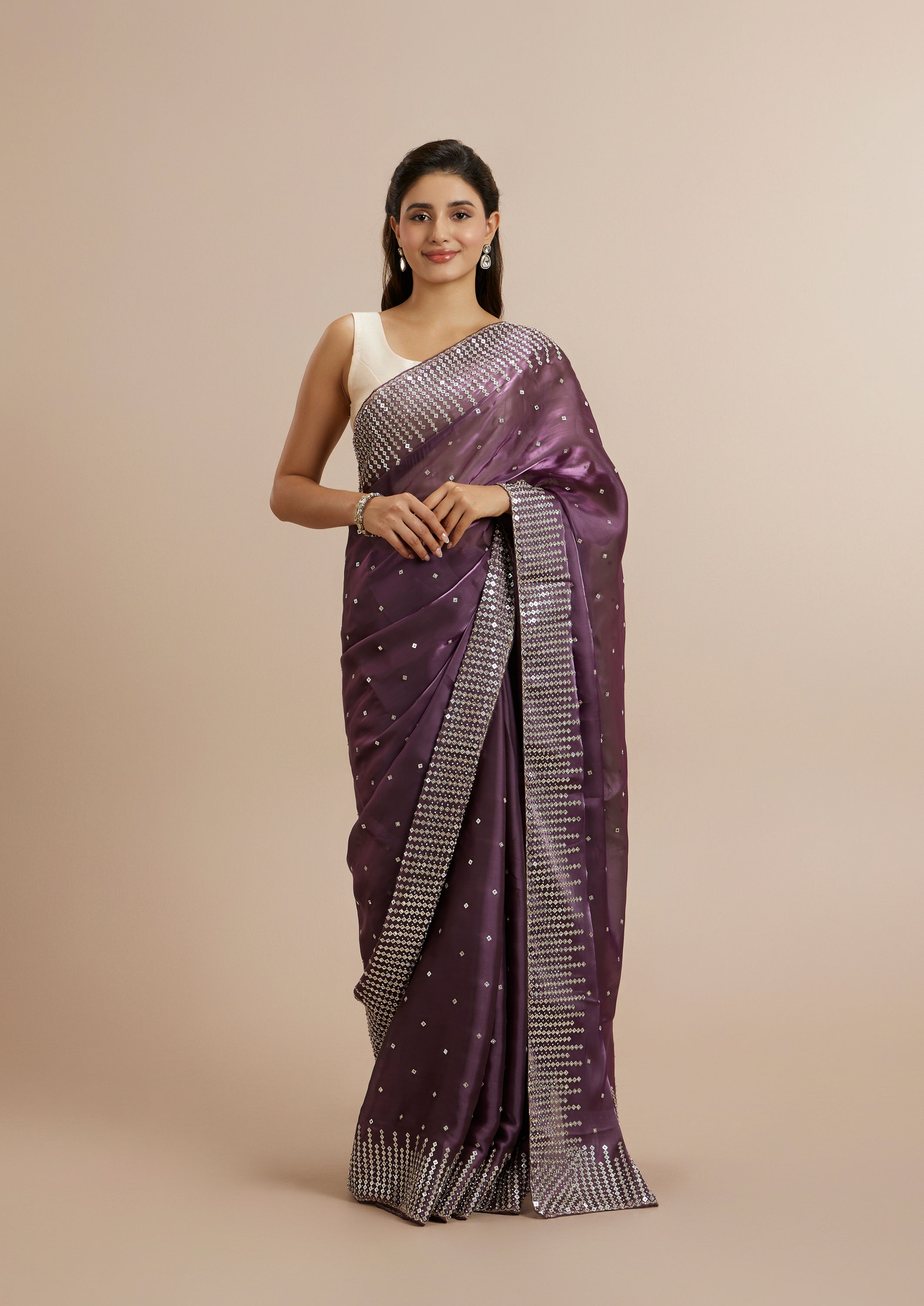 Twamev Women Lavish Purple Panache Organza Saree