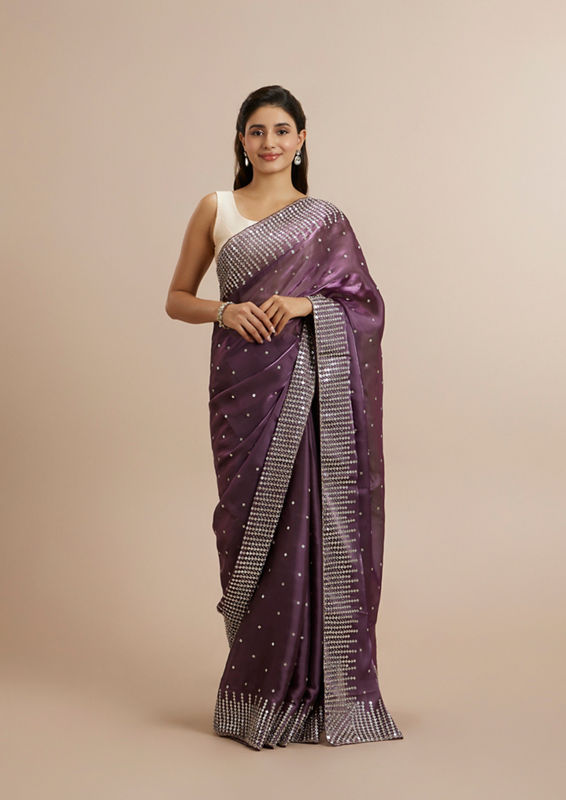 Twamev Women Lavish Purple Panache Organza Saree