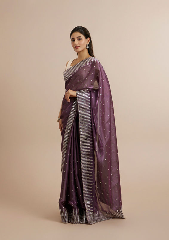 Twamev Women Lavish Purple Panache Organza Saree