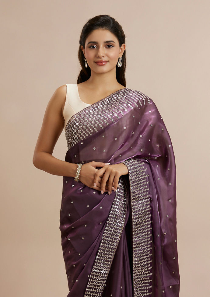 Twamev Women Lavish Purple Panache Organza Saree