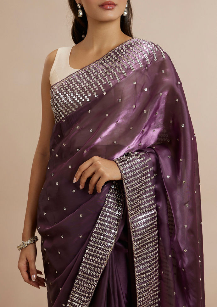 Twamev Women Lavish Purple Panache Organza Saree