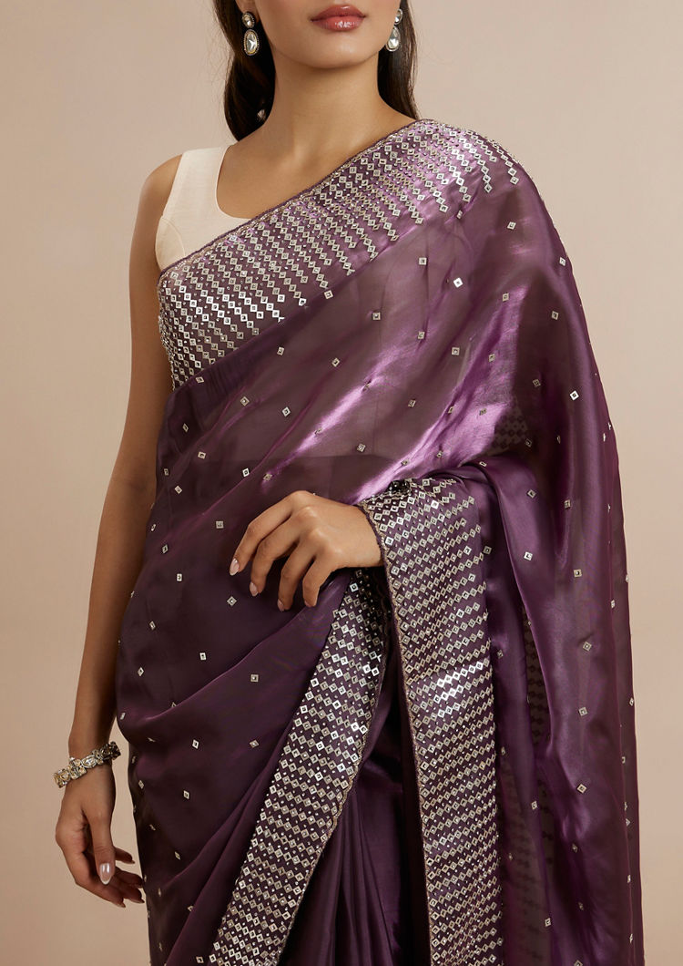 Twamev Women Lavish Purple Panache Organza Saree