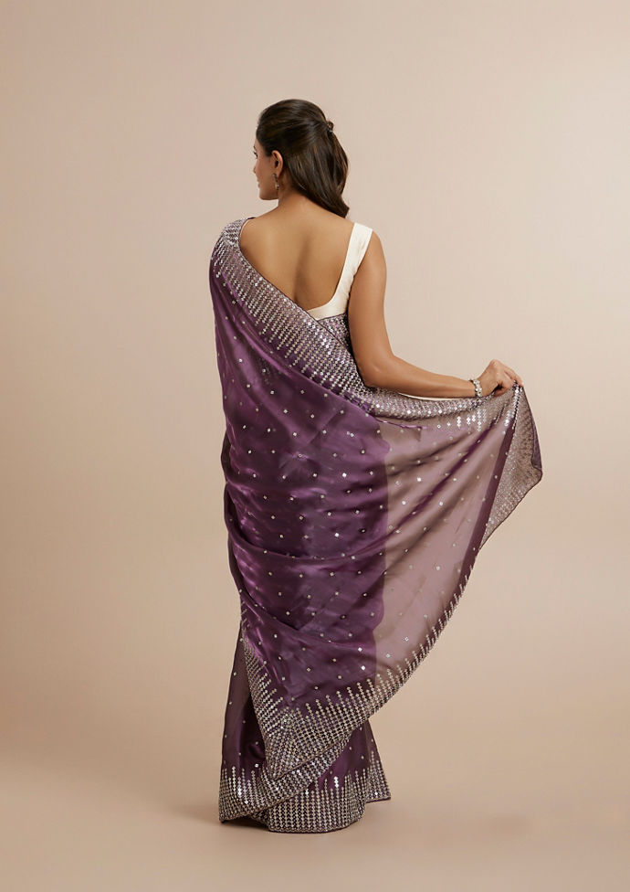 Twamev Women Lavish Purple Panache Organza Saree