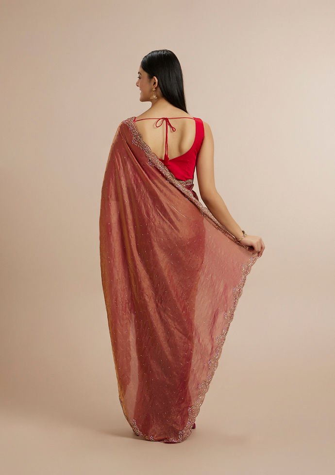 Twamev Women Radiant Rust Red Satin Saree