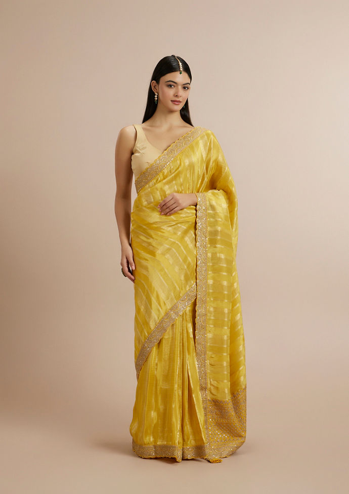 Twamev Women Radiant Yellow Tissue Saree