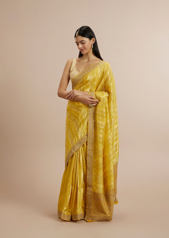 Twamev Women Radiant Yellow Tissue Saree