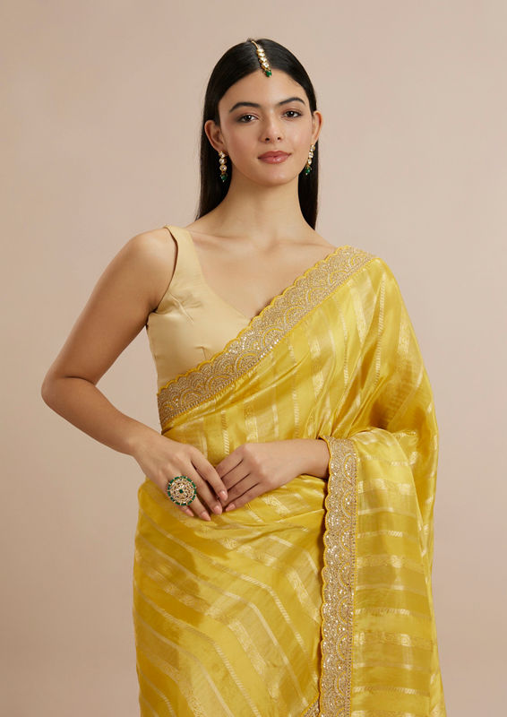 Twamev Women Radiant Yellow Tissue Saree