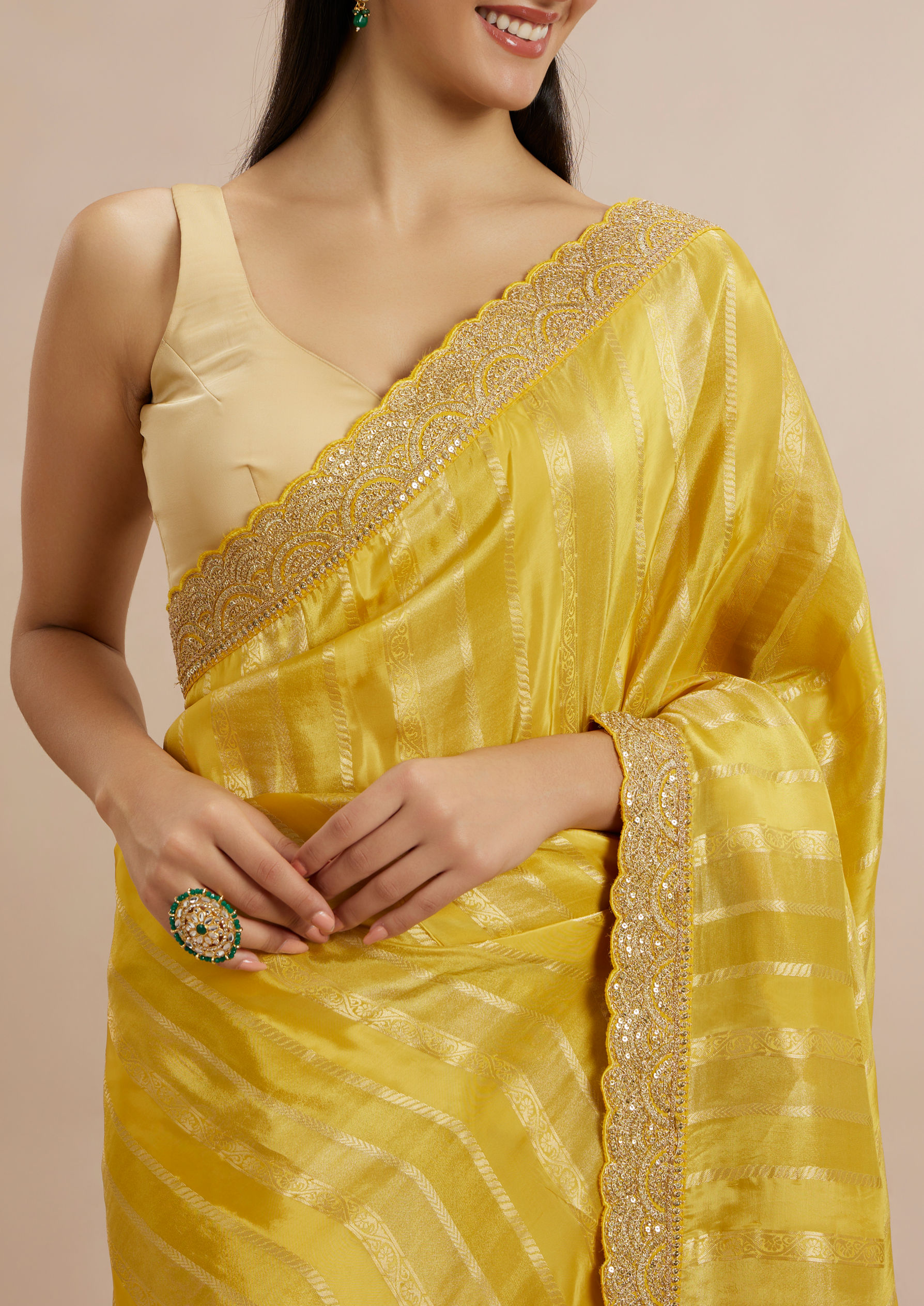 Twamev Women Radiant Yellow Tissue Saree