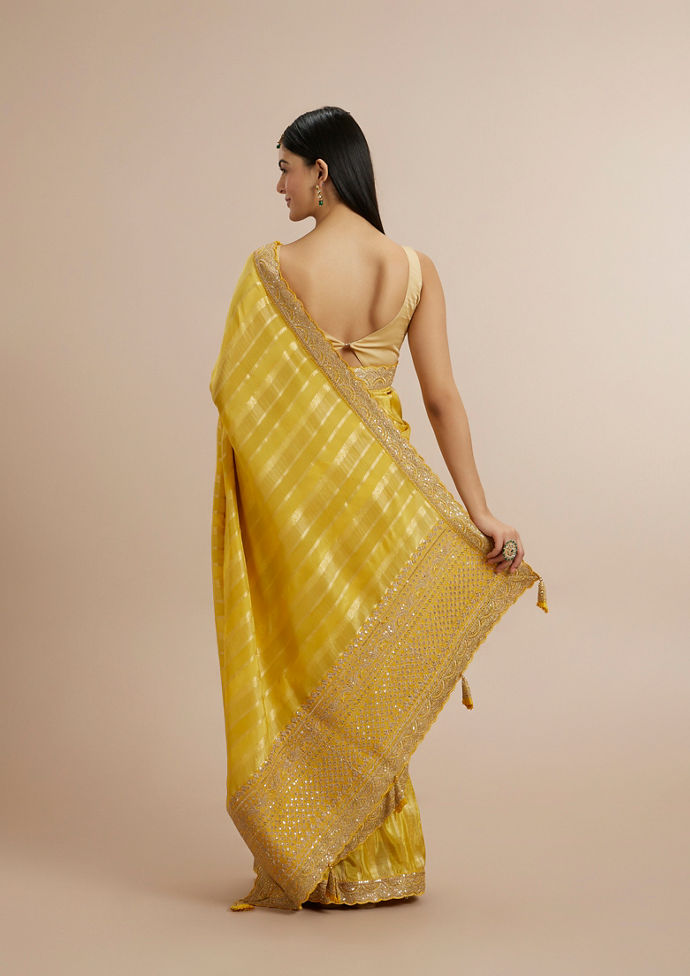 Twamev Women Radiant Yellow Tissue Saree