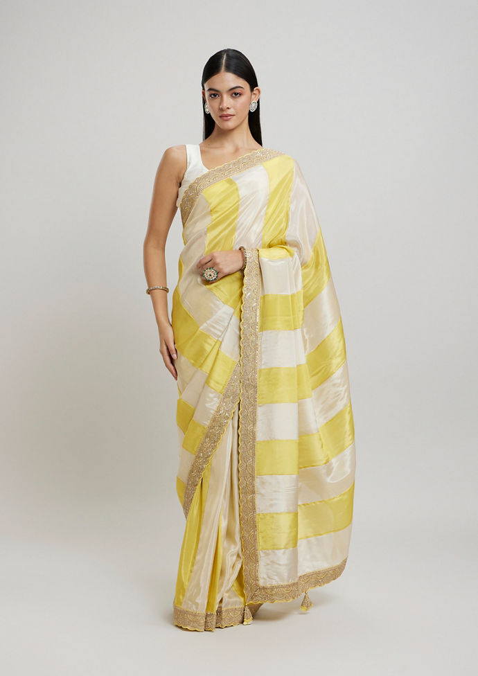 Twamev Women Twamev Yellow Tissue Saree