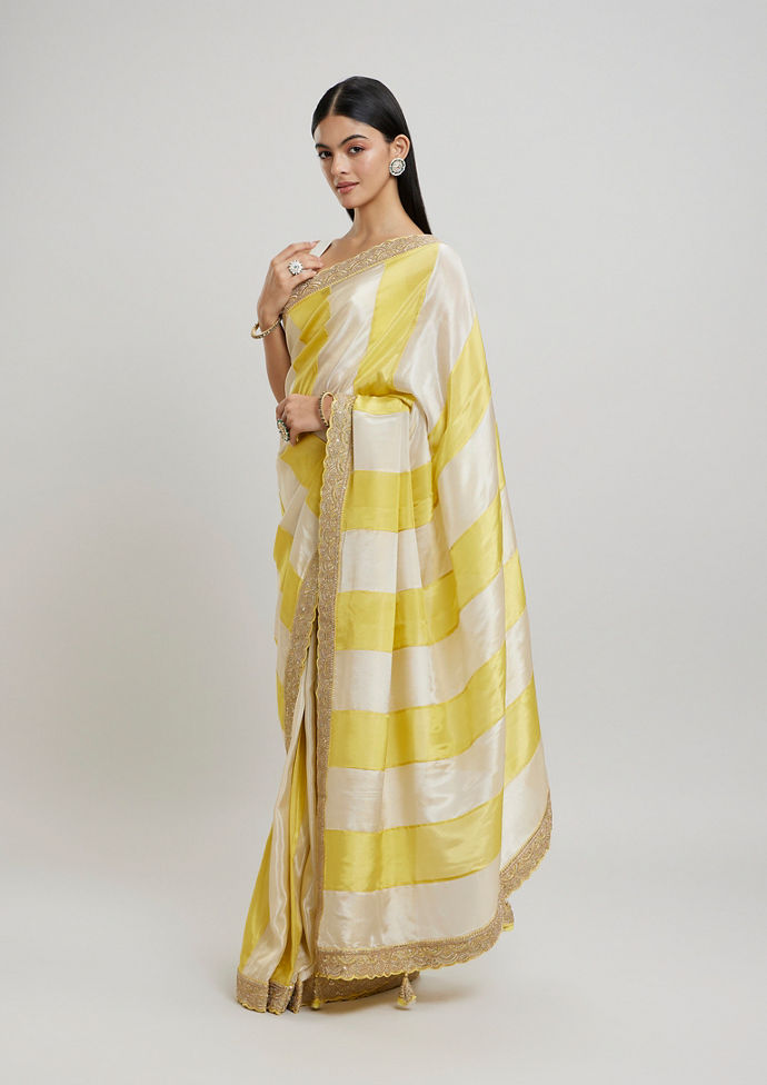 Twamev Women Twamev Yellow Tissue Saree