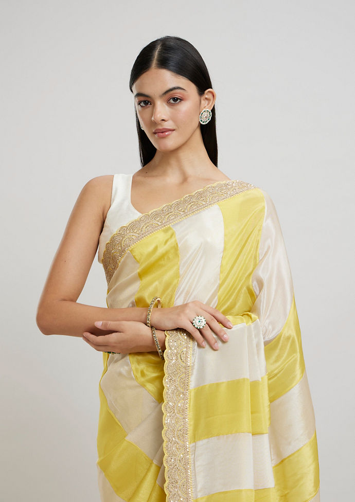 Twamev Women Twamev Yellow Tissue Saree