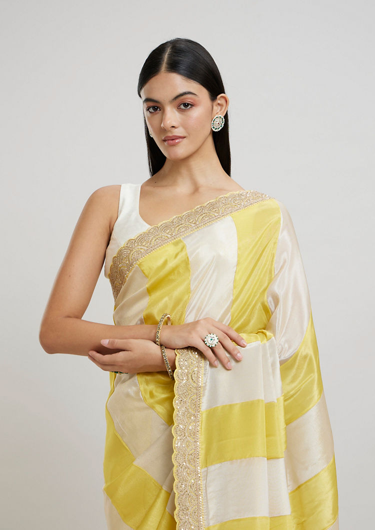 Twamev Women Twamev Yellow Tissue Saree