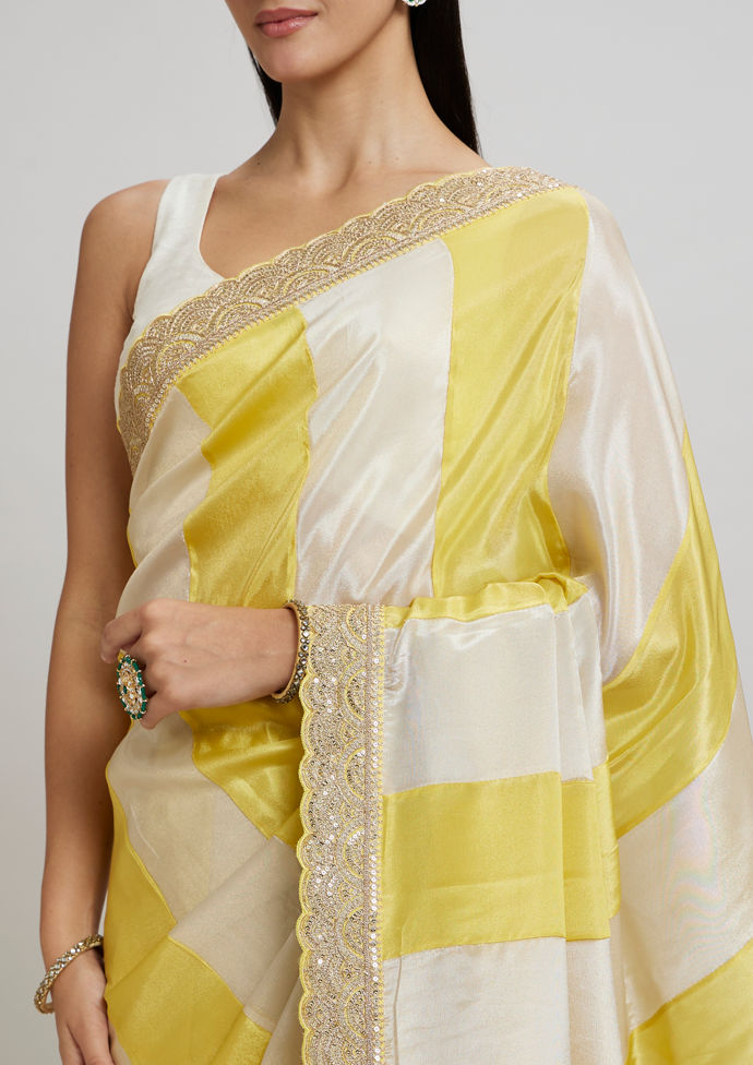 Twamev Women Twamev Yellow Tissue Saree