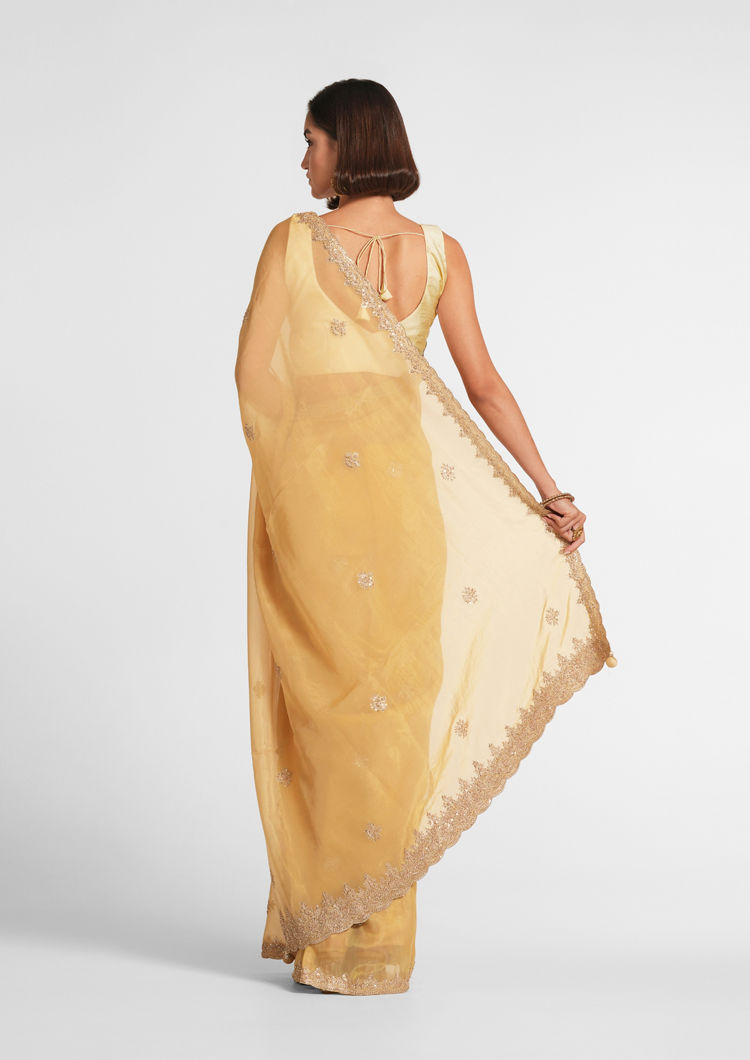 Twamev Women Glistening Gold Tissue Saree