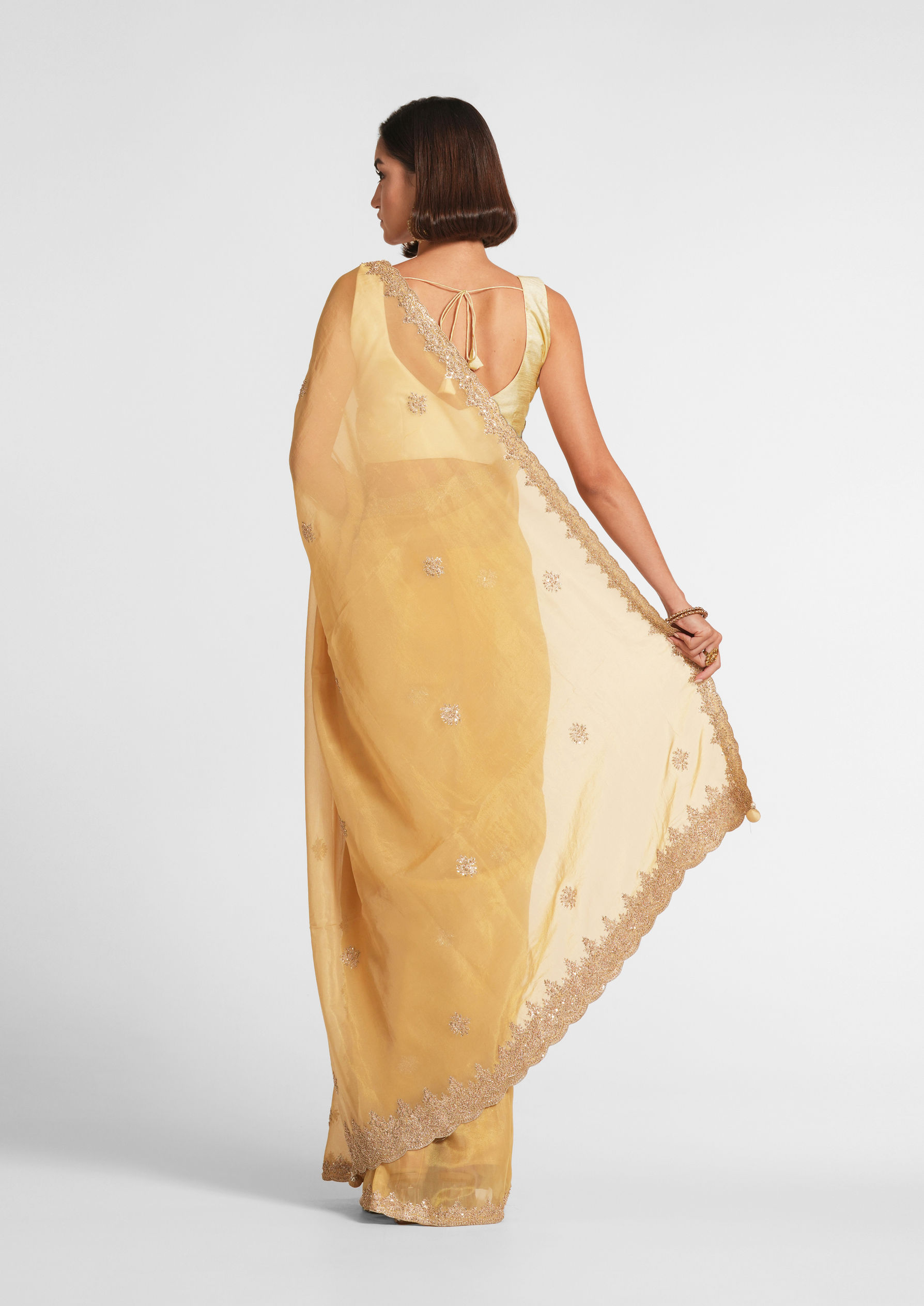 Twamev Women Glistening Gold Tissue Saree image number 2