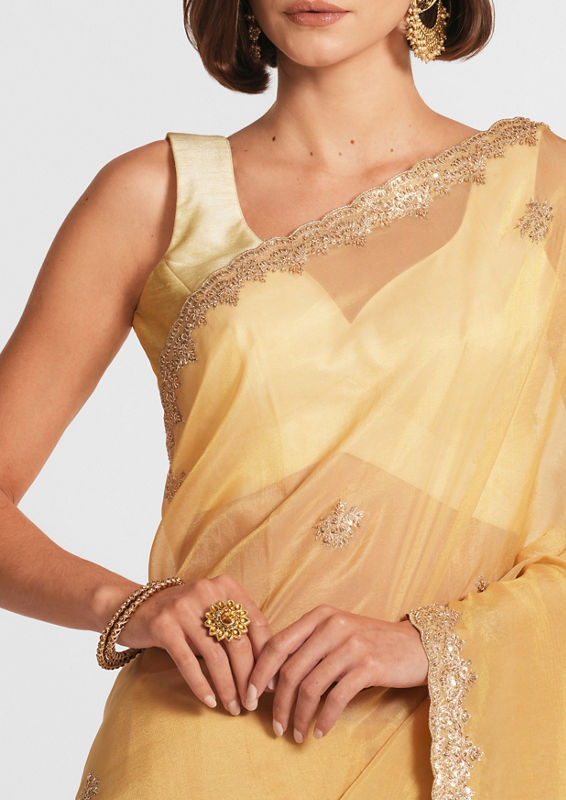 Twamev Women Glistening Gold Tissue Saree