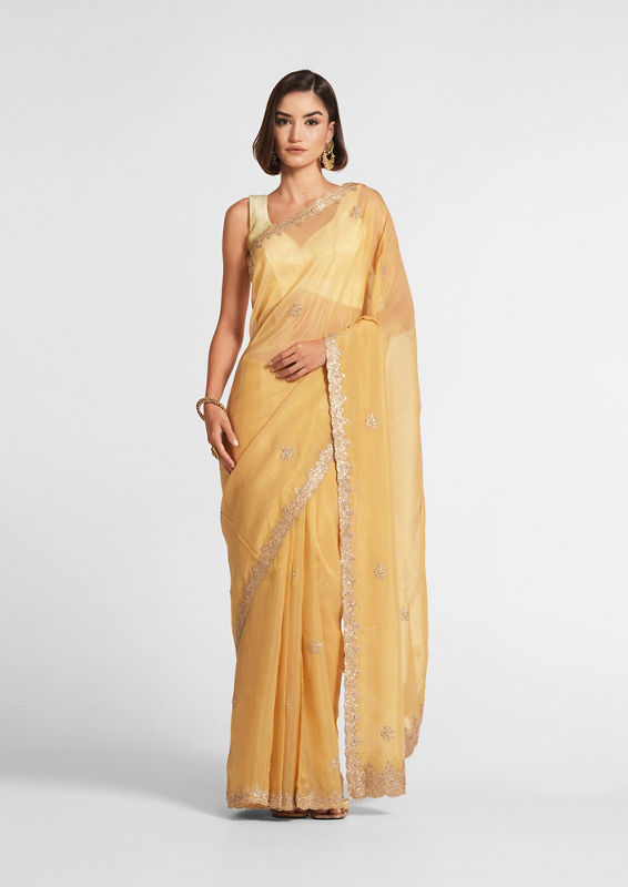 Twamev Women Glistening Gold Tissue Saree