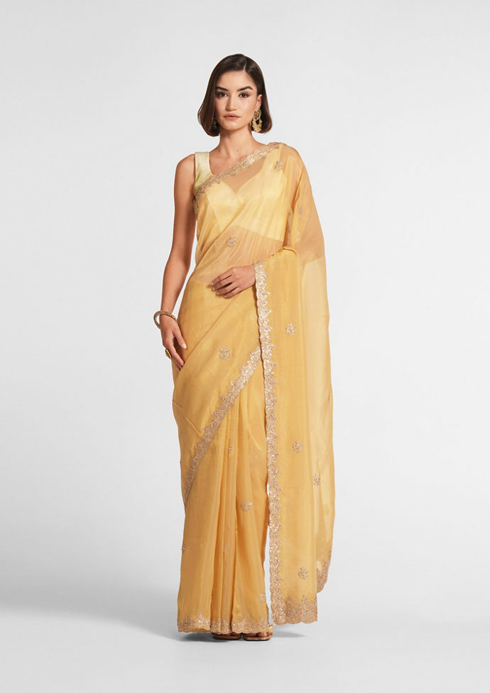 Twamev Women Glistening Gold Tissue Saree image number 0