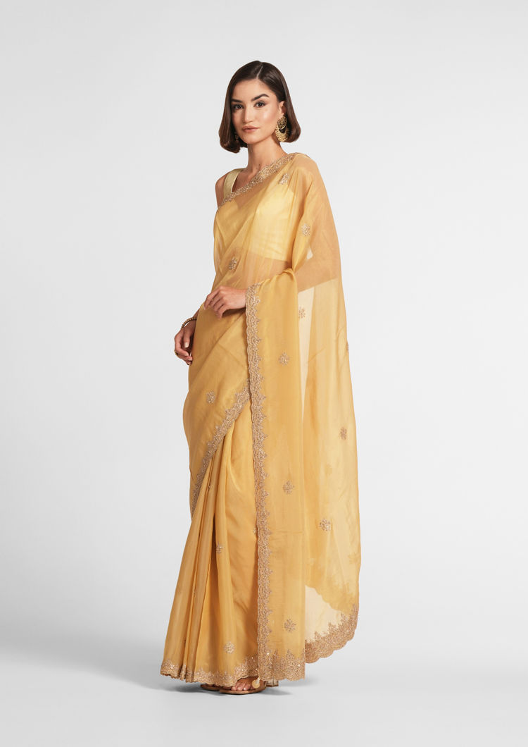 Twamev Women Glistening Gold Tissue Saree