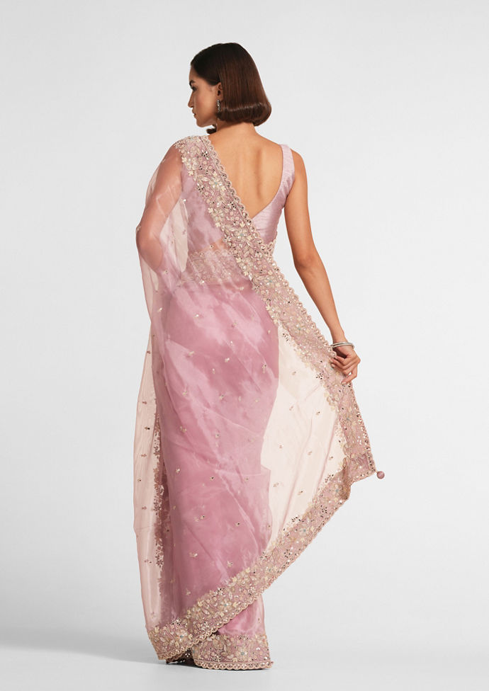 Twamev Women Dusky Pink Organza Enchantment Saree