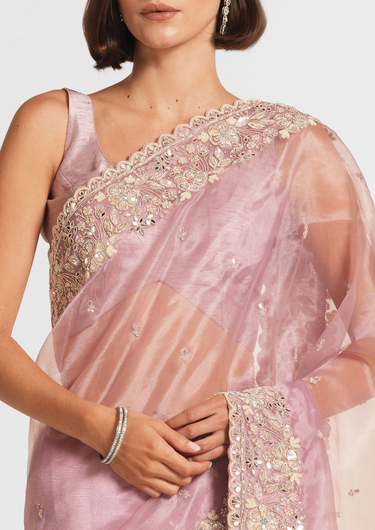 Twamev Women Dusky Pink Organza Enchantment Saree image number 1