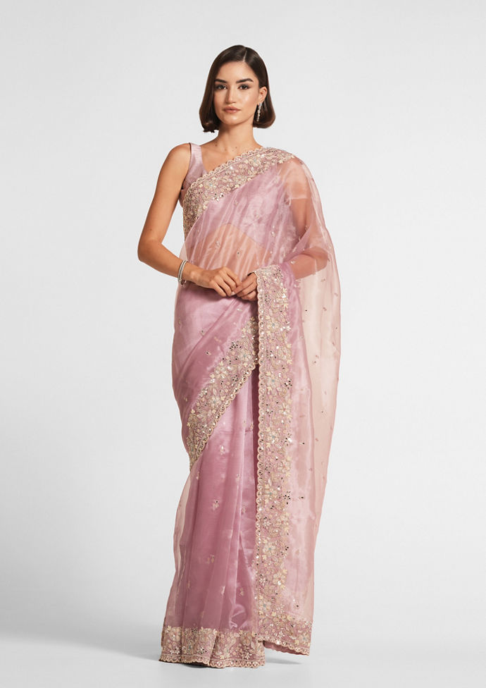 Twamev Women Dusky Pink Organza Enchantment Saree image number 0