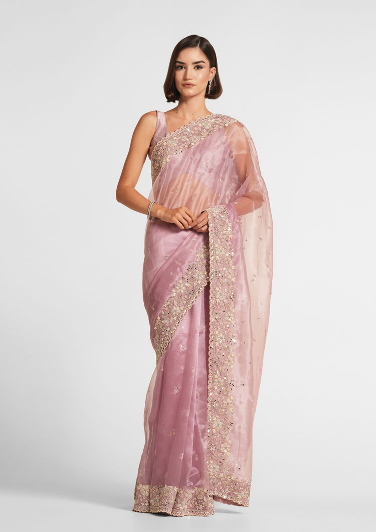 Twamev Women Dusky Pink Organza Enchantment Saree image number 0