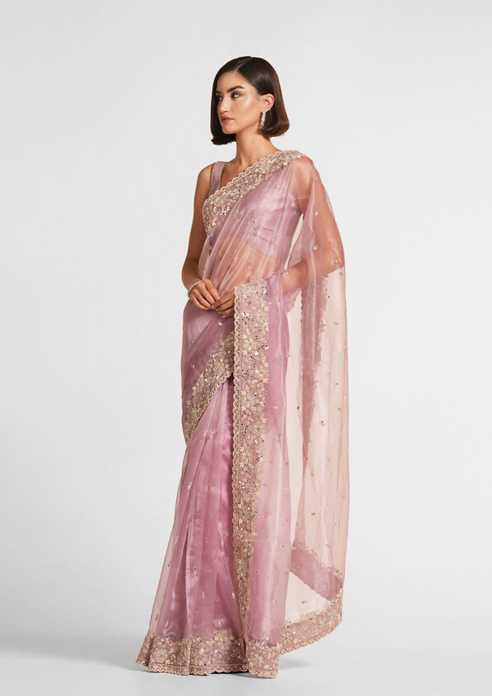 Twamev Women Dusky Pink Organza Enchantment Saree image number 3