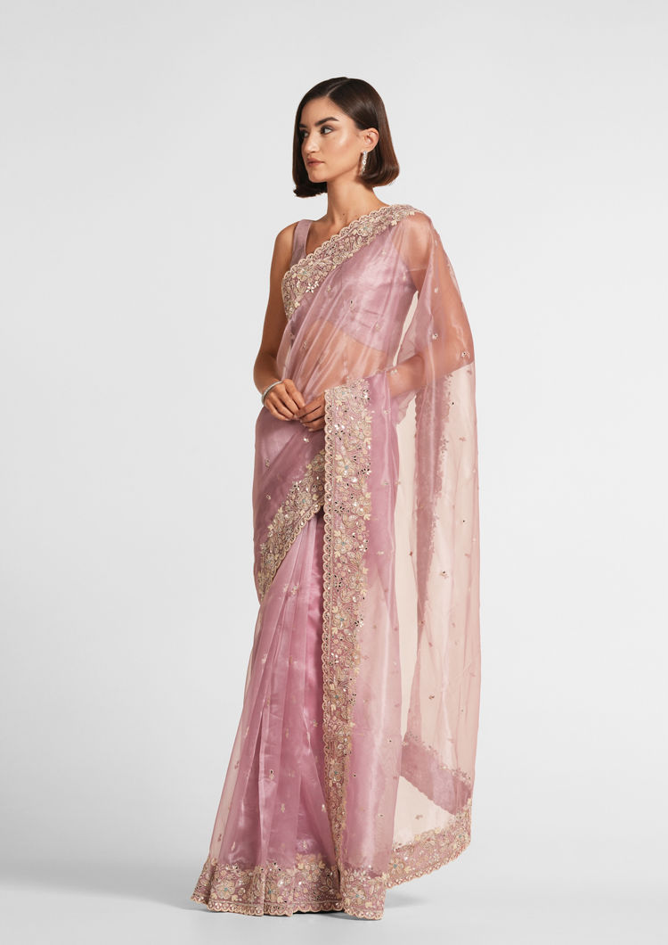 Twamev Women Dusky Pink Organza Enchantment Saree image number 3