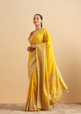 alt message - Twamev Women Royal Heritage Mustard Yellow Saree image number 3