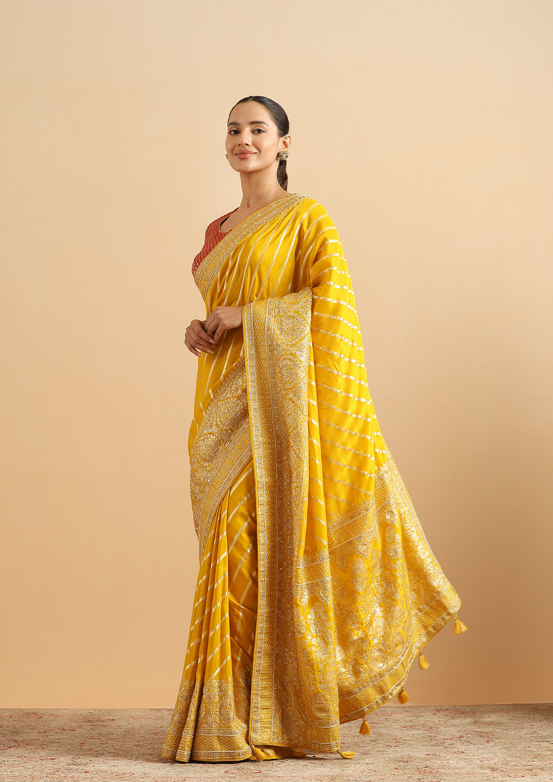 alt message - Twamev Women Royal Heritage Mustard Yellow Saree image number 3