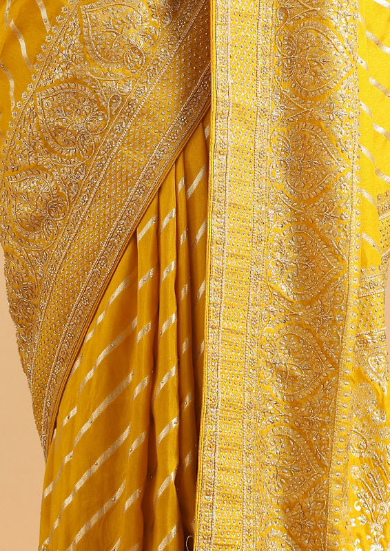 alt message - Twamev Women Royal Heritage Mustard Yellow Saree image number 4