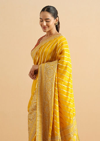 alt message - Twamev Women Royal Heritage Mustard Yellow Saree image number 1