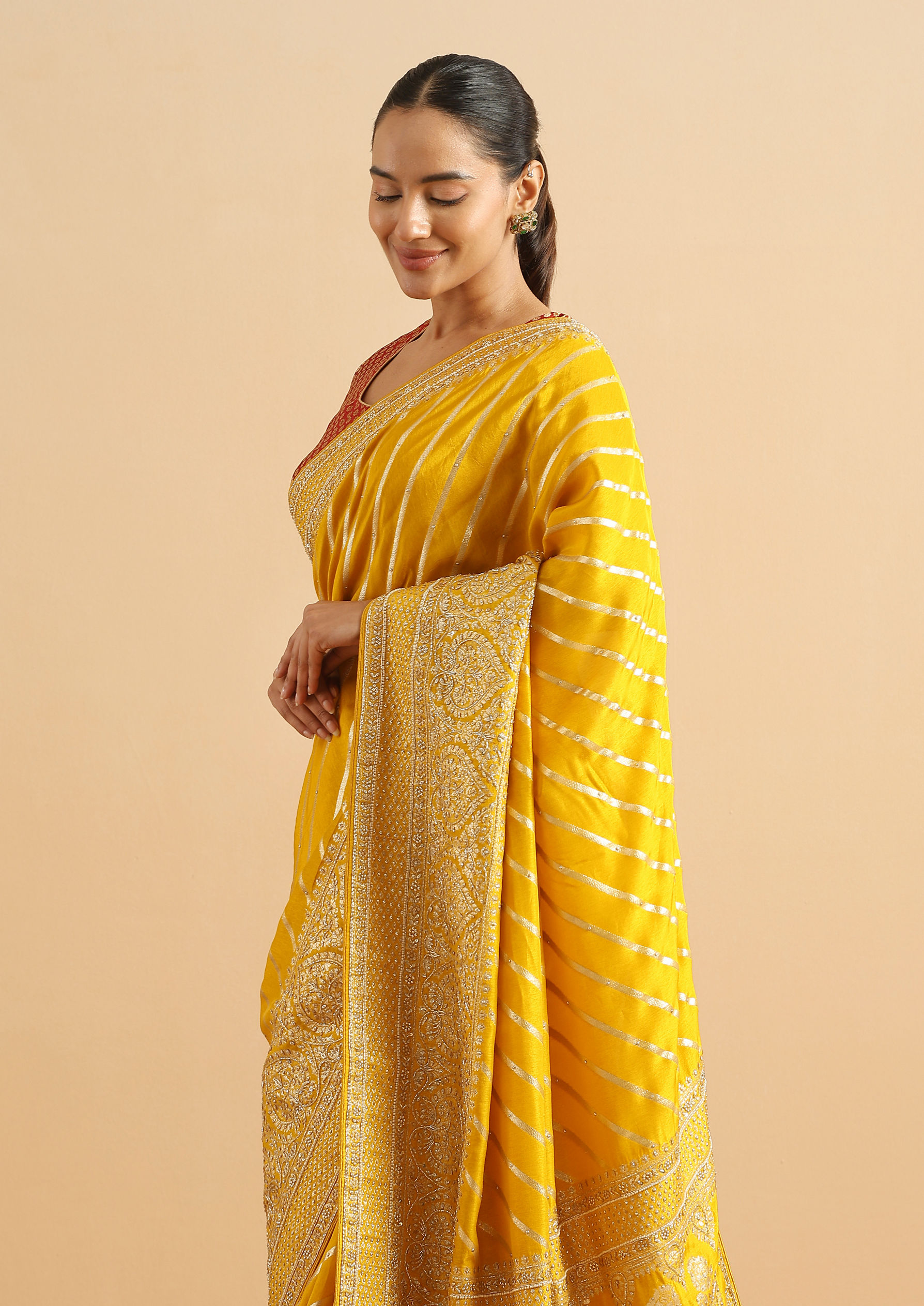 alt message - Twamev Women Royal Heritage Mustard Yellow Saree image number 1