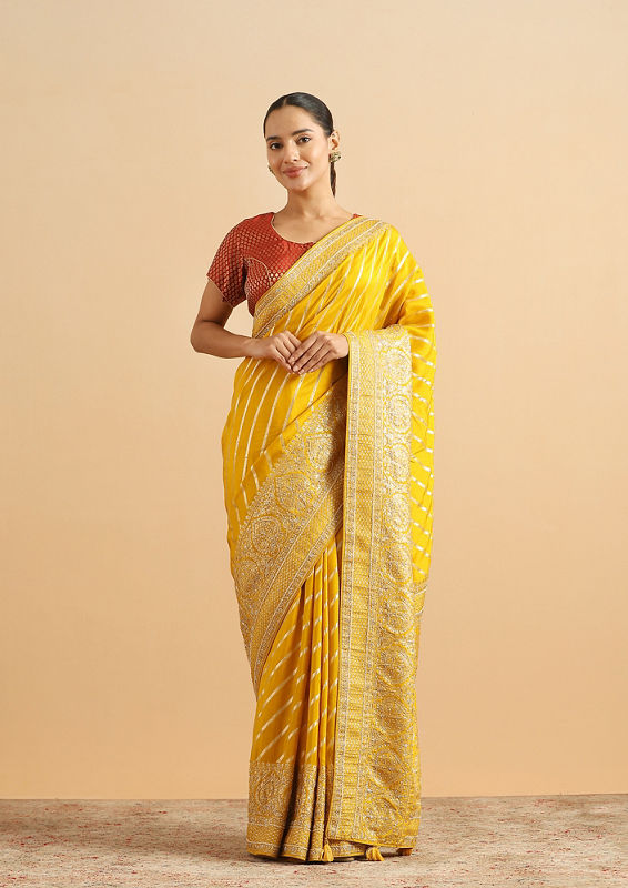 alt message - Twamev Women Royal Heritage Mustard Yellow Saree image number 0