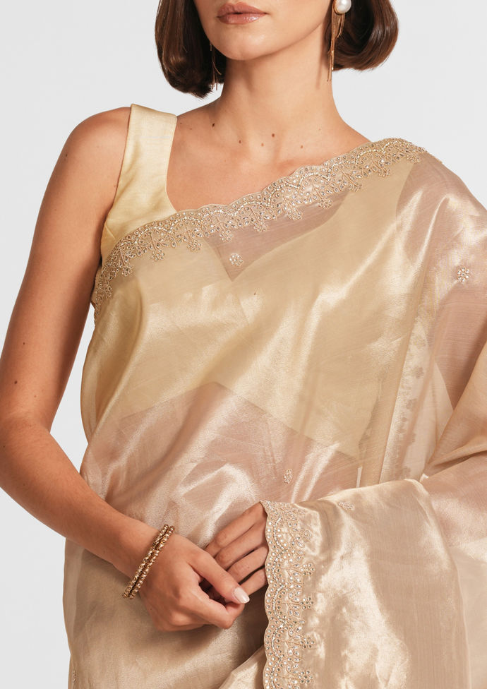 Twamev Women Radiant Gold Tissue Saree image number 1