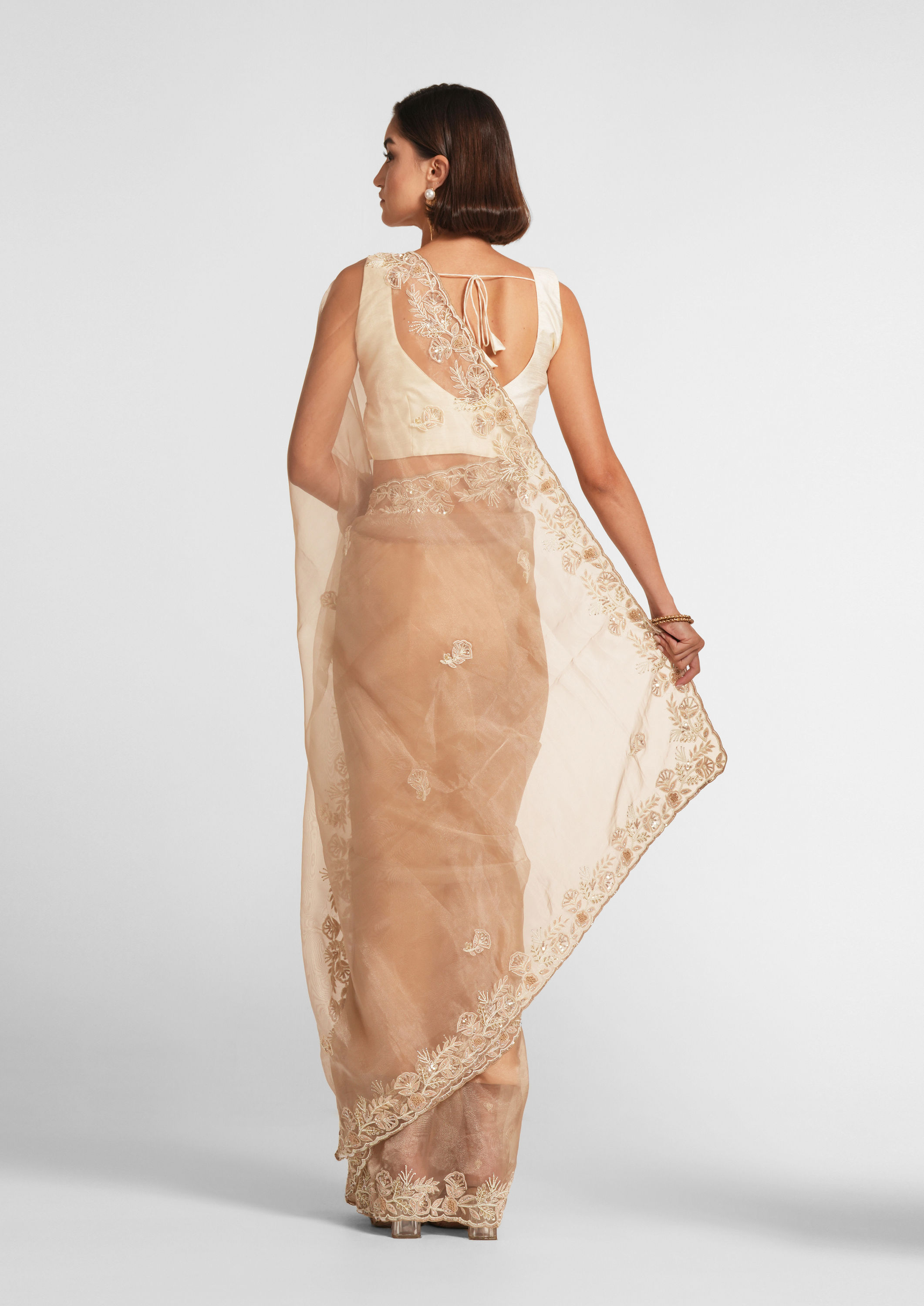 Twamev Women Fawn Elegance Organza Saree