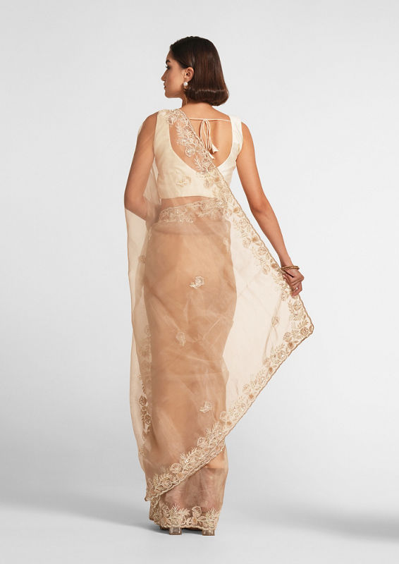 Twamev Women Fawn Elegance Organza Saree