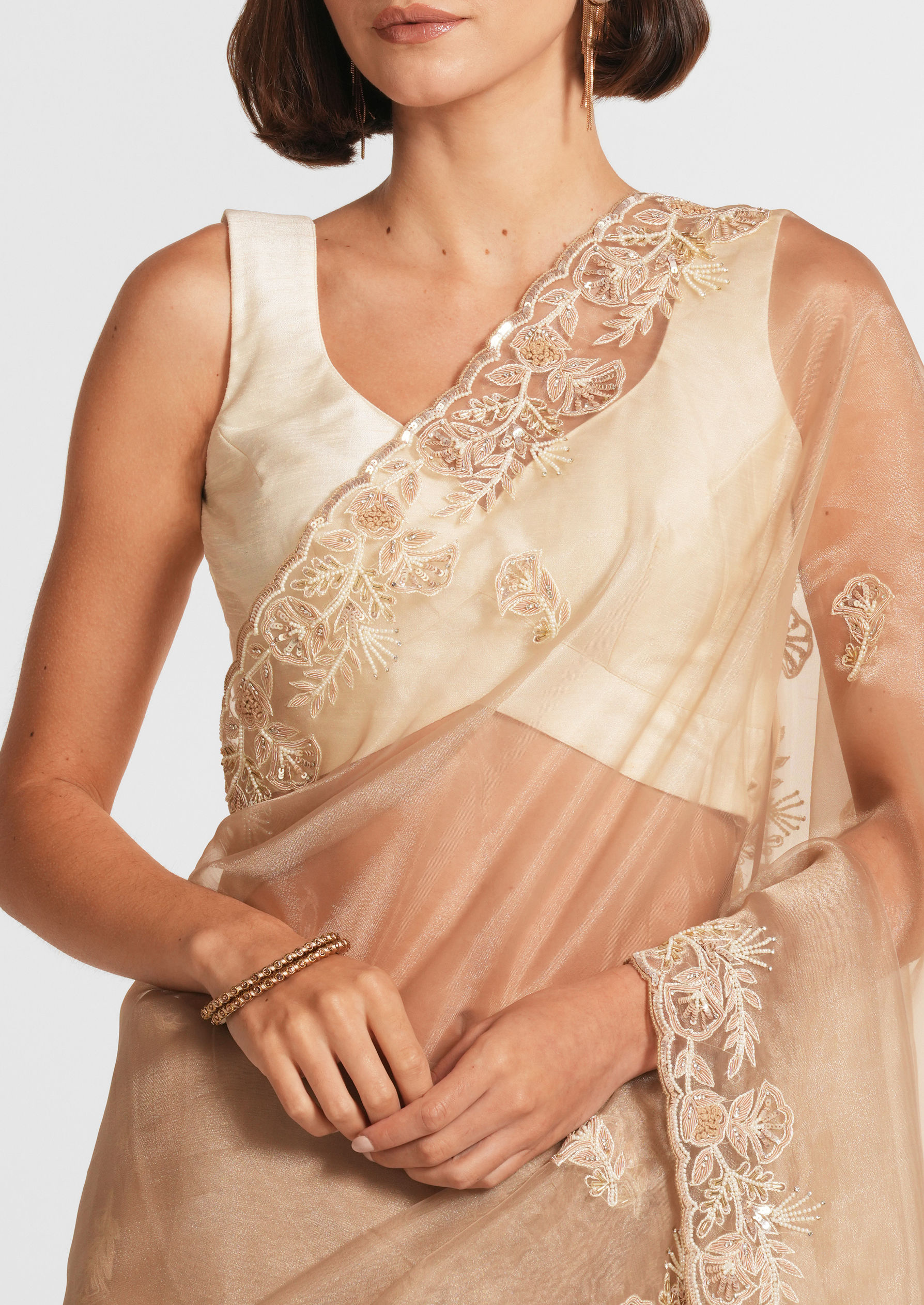Twamev Women Fawn Elegance Organza Saree