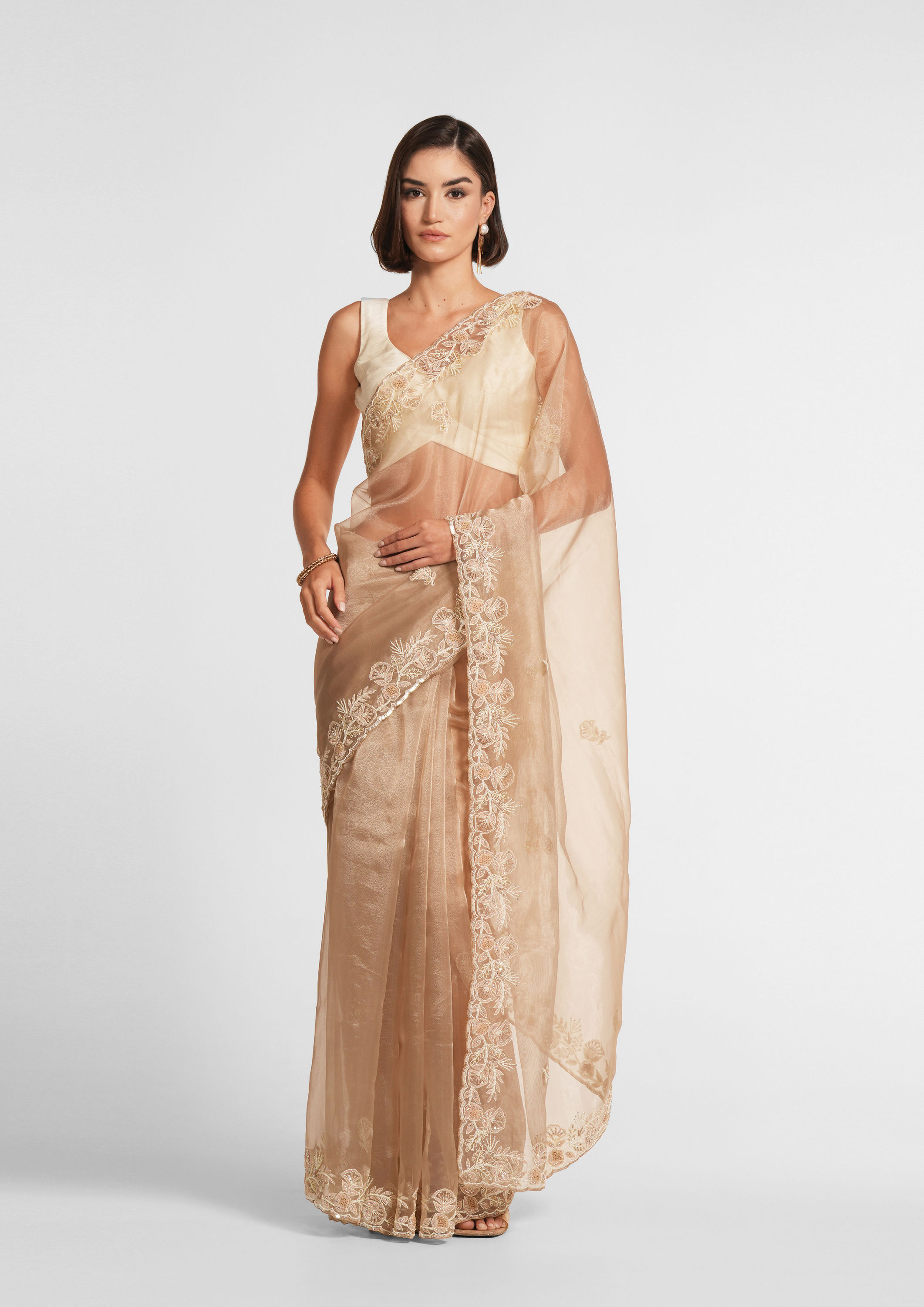 Twamev Women Fawn Elegance Organza Saree