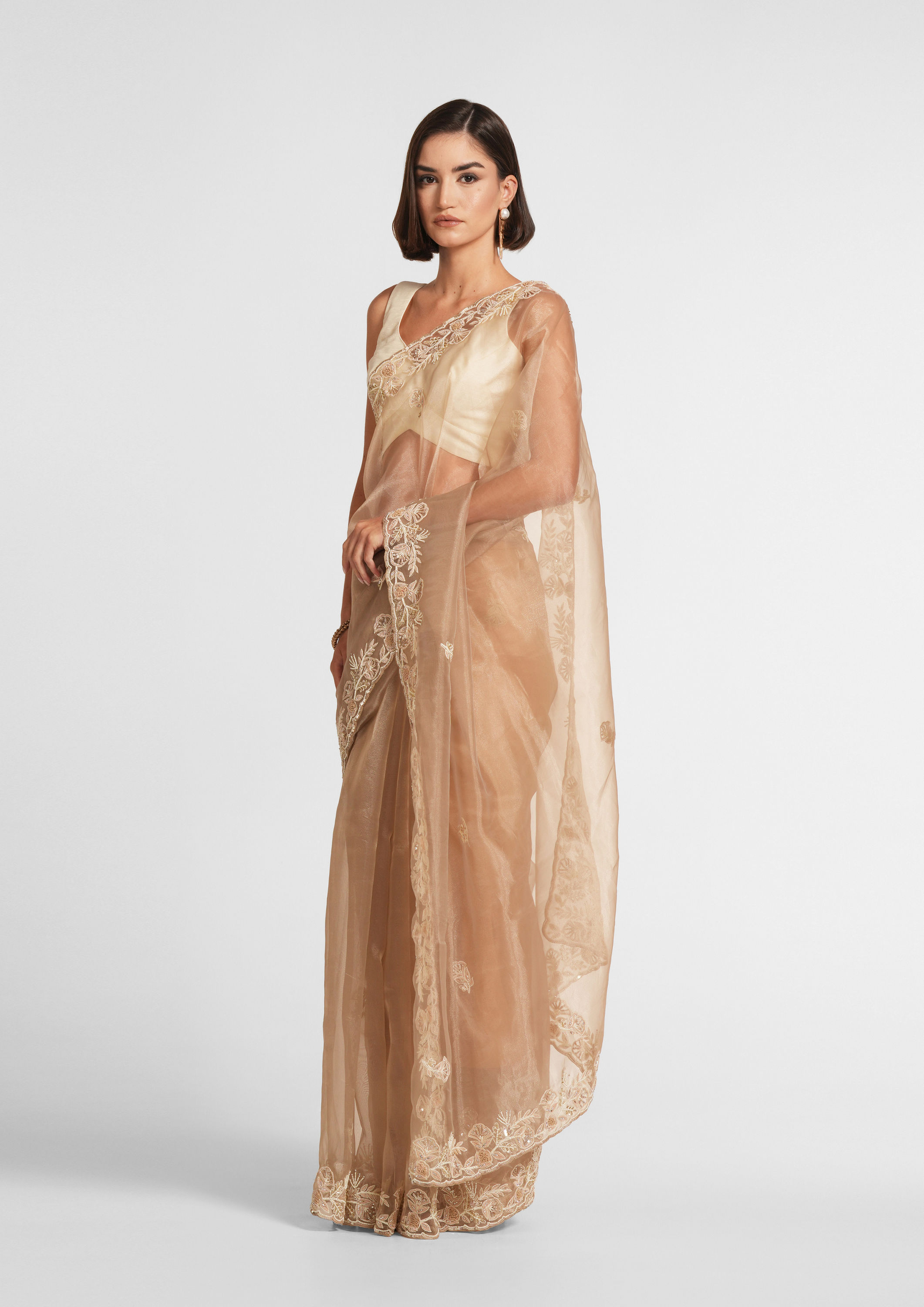 Twamev Women Fawn Elegance Organza Saree