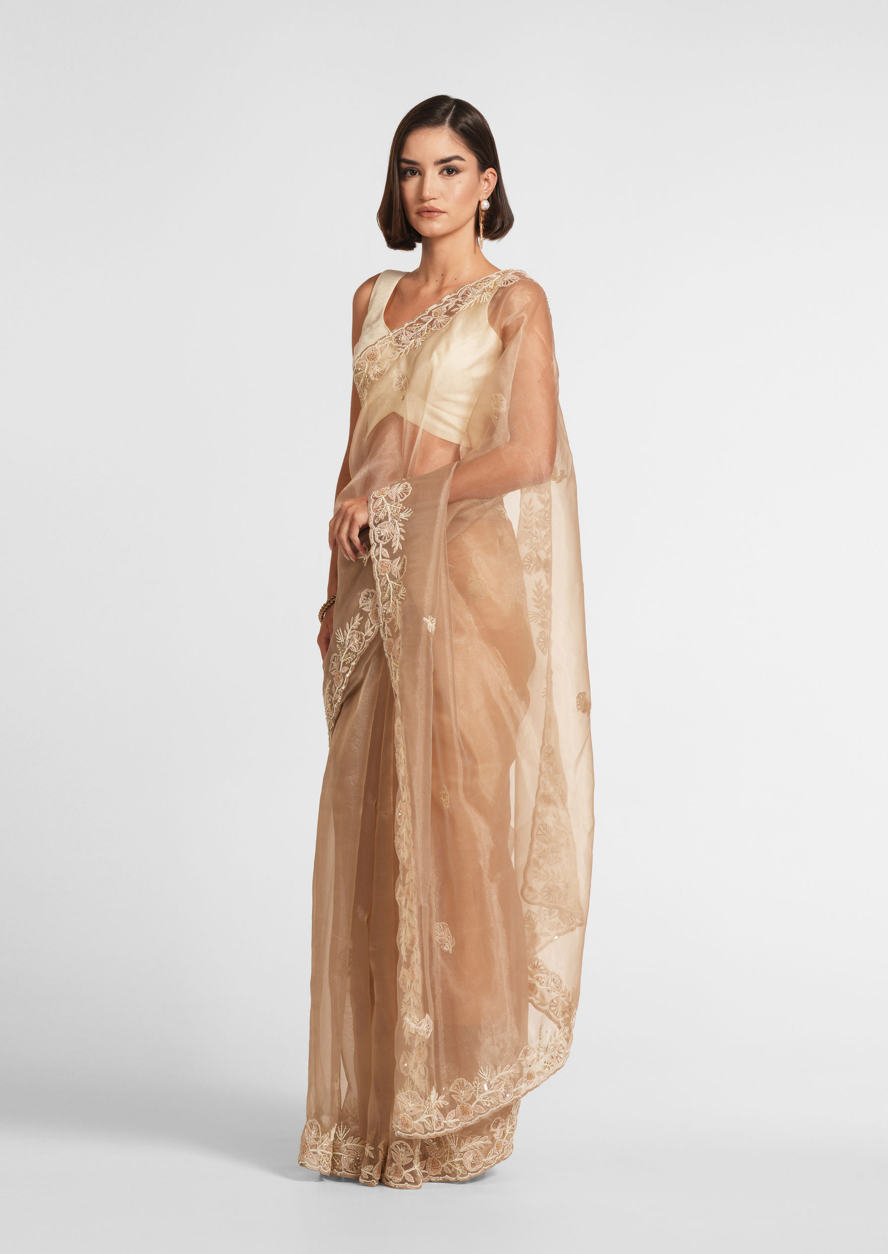 Twamev Women Fawn Elegance Organza Saree
