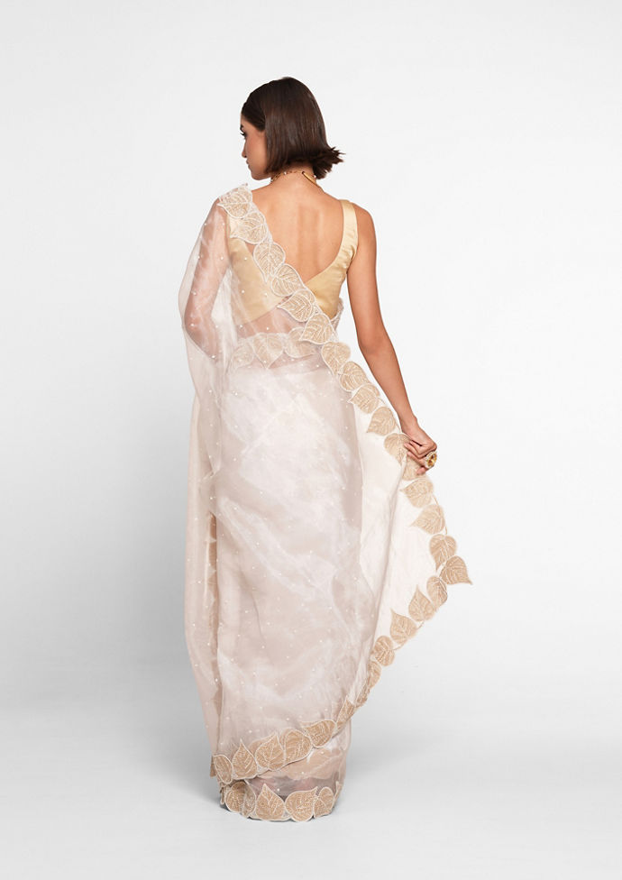 Twamev Women Creamy Elegance Organza Saree
